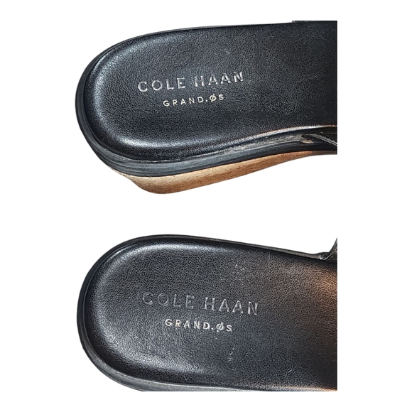 Cole Haan Grand.OS Black Leather Cork Wedge Sandals Slide 7B Comfort - Picture 8 of 14